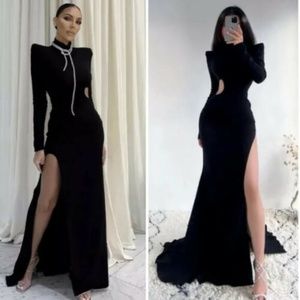 Zara NWT Limited Edition Black Cut Out Maxi Gown Dress Sz. Large
